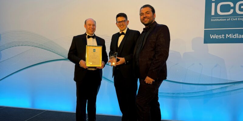 Colleagues from Tony Gee and Midland Metro Alliance receive their award on stage at the ICE Awards