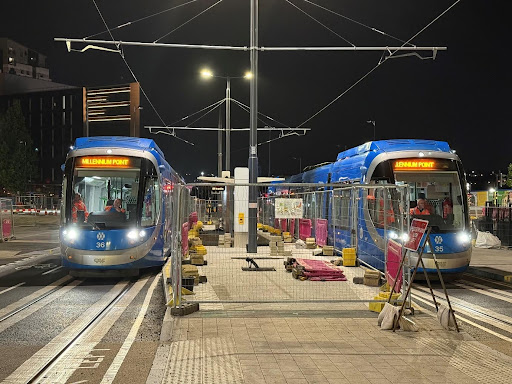 Trams at the new stop on Albert Street, next to Moor Street Queensway
